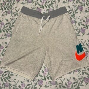 Men’s Medium Nike Draw String Cotton Shorts (Grey/Neon Orange/Teal)